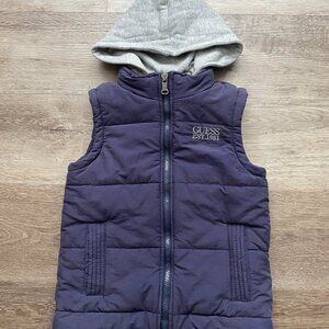 Boy's Youth Guess Navy / Gray Hooded Puffer Vest Size L(7)